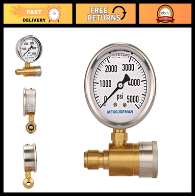 #ad 2 1 2quot; Pressure Washer Gauge Kit 0 5000 PSI Glycerin Filled 3 8quot; Quick Connec $28.89