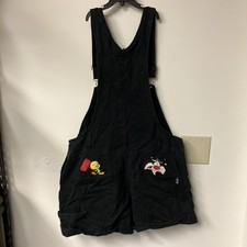 Vintage Womens Y2K Looney Tunes Tweety Sylvester Denim Short Overalls. LARGE
