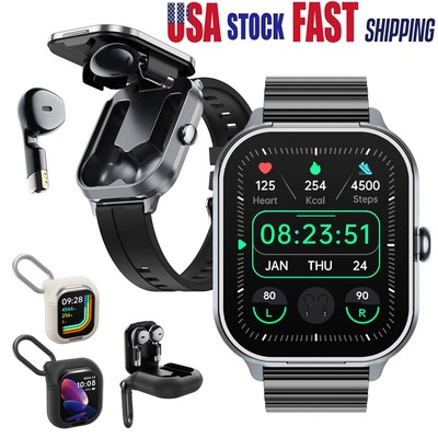 Smart Watch with Earbuds Men Smartwatch 2-in-1 Wireless Headset for iOS Android