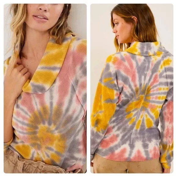 Anthropologie Pilcro Sz Small Tie Dye Angie Mock Neck Waffle Knit Top