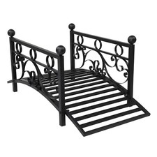 102*51*43cm Garden With Round Iron Ball Flat Top Handrail Iron Bridge Black