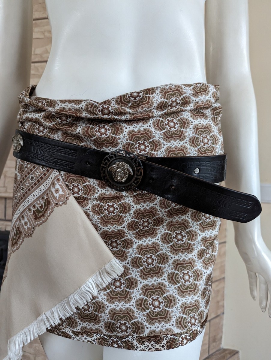 GIANNI VERSACE Vintage Leather Black Silver Belt Medusa Face made