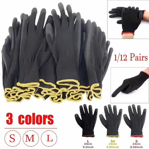 12Pairs PU Nitrile Coated Work Gloves Safety Grip Non-slip Builder Garden S/M/L - Bild 2 von 35