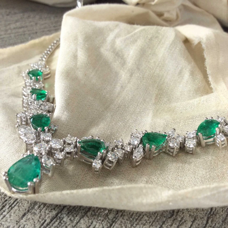 Set Collier Armband 750/18k Weißgold Smaragd 11,7ct Diamant 5,84ct Brillant#1882 - Bild 3 von 4