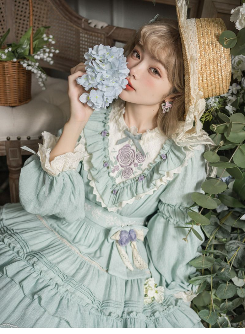 Japanese Victorian Lolita Dress SweetLaceRuffes Rose Embroidery Elegant
