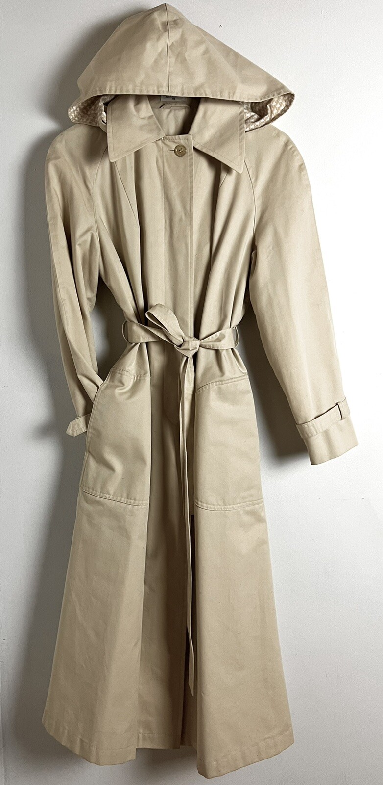 Marshall Fields Trench Coat Hooded Beige Kahaki Long … Gem