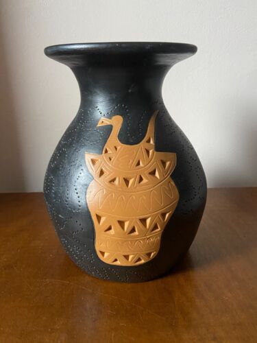 Grand vase poterie/terre cuite peint lourd - Photo 1 sur 9
