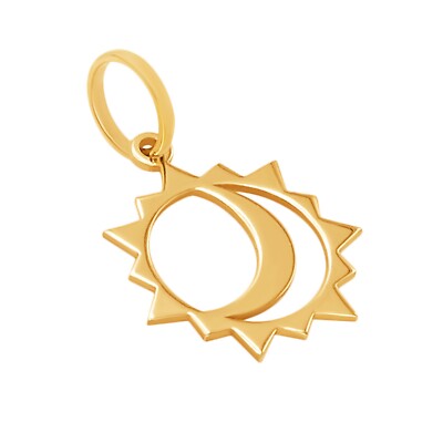 10k Pure Solid Yellow Gold Flaming Sun Crescent Waining Moon Nice Charm Pendant