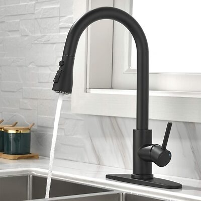 Black Kitchen Faucet Pull Out Sprayer 1 Hole Sink Mixer Tap Single Lever w/Cover