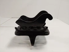 Heavy Metal Black Santa Sleigh Stocking Hanger Mantle Christmas Hook Decor