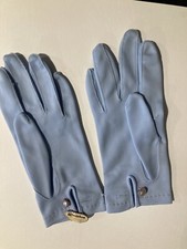 Vintage Grandoe Size 6.5 Blue Nylon Stretch Formal Gloves W/Faux Pearl Nylon