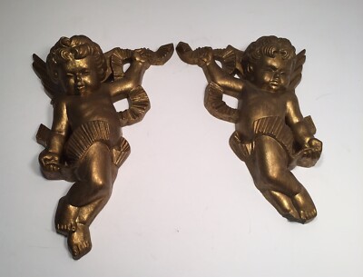 Vintage Pair Cherub Wall Hanging by Burnwood Products #2020-1 & #2020-2 Great