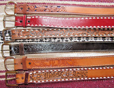 Western C M Co/Tony Lama Tooled/Buckstitch Leather Belts 6 pc Size 26 NEW