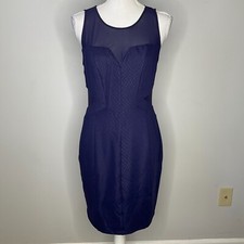 Guess Ivy Dress Women Size 8 Midnight Navy Blue Stretch Sheet Cut Out