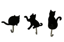Black Cat Wall Key Hooks Kitten Cute Kawaii Organization Neko Kitty Cats 3 Pcs