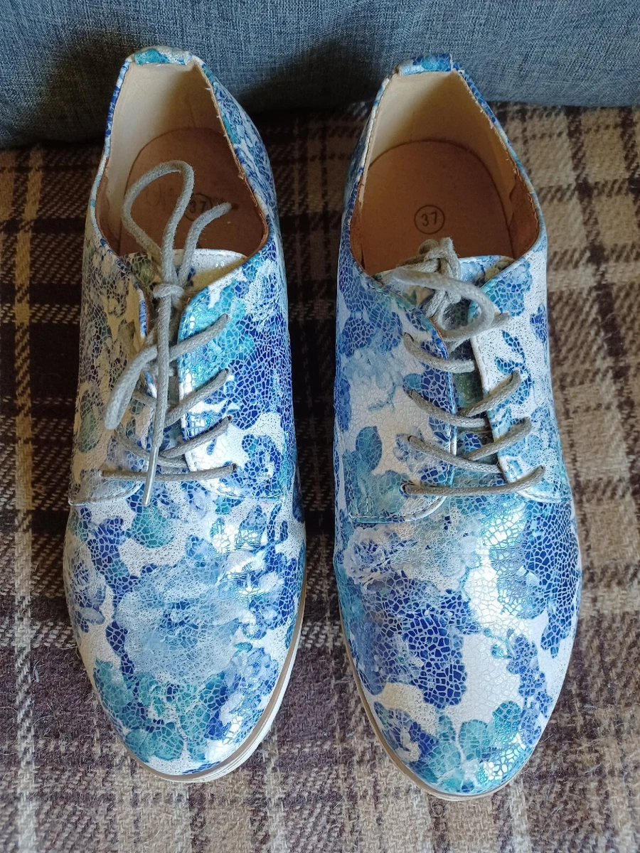 Antonio Dolfi Blue Floral Lace Up Sneaker Style Shoes Flatform 4 UK 37 EU |  eBay