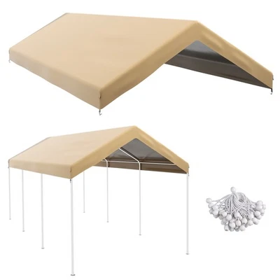 Outsunny 10 x 20 Carport Canopy Replacement Cover with Bungee Cords, Beige