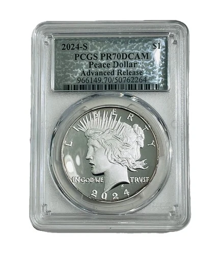 2024-S Peace Dollar .999 Silver PCGS PR70 DCAM Advanced Release Coin See Photos