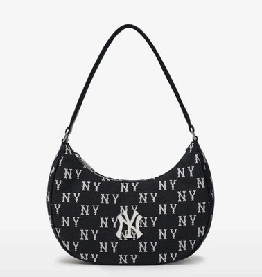 [MLB Korea] Monogram Jacquard Hobo Bag New York Yankees, Black 3ABQS014N-50BK
