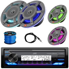 JVC KD-X38MBS Boat Receiver, 2x 8" 500W Speaker, 2x 6.5" Speakers, Antenna, Wire