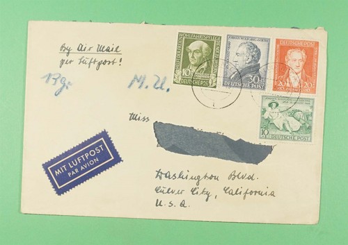DR WHO 1950 GERMANY S/S *CUTOUT ON FRONT AIRMAIL TO USA R03511