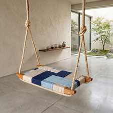 Handmade Woven Rope Swing Chair Wooden Hanging Seat Indoor Outdoor Boho