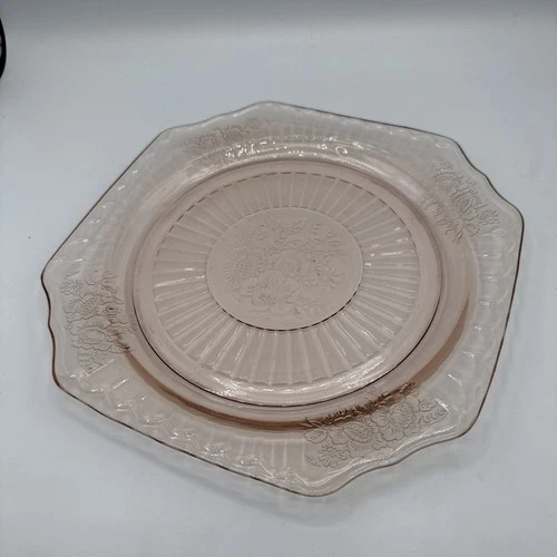 Vintage Anchor Hocking Pink Mayfair Open Rose Plate Pink Depression Glass 9.5"