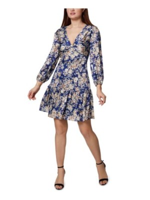 SAGE COLLECTIVE Womens Blue Bow Elastic Cuffs 3/4 Sleeve Fit + Flare Dress 2P