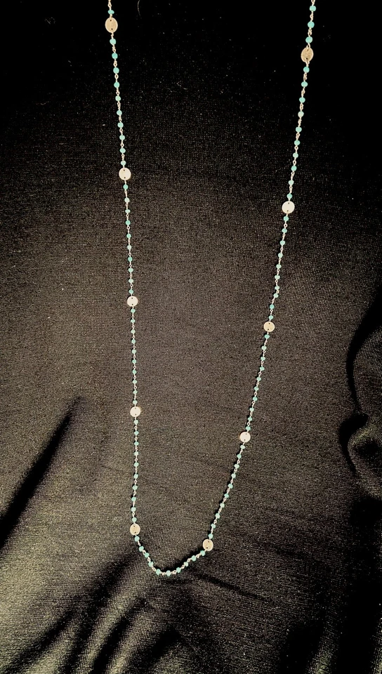 "Collar de cuentas pequeñas artesanales turquesa natural de plata de ley 46"" de largo" Foto 2 de 4