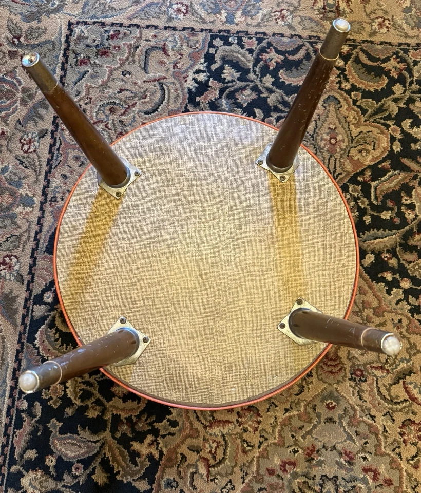 Vintage Mid Century Orange 19.5” Round Vinyl Foot Stool - Image 4 of 4