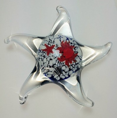Large 5 1/2'' Vintage Blue Blown Glass Starfish Murano Paperweight Venice Italy