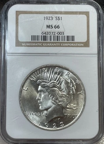 1923 $1 NGC MS 66 Peace Silver Dollar - Super Gemmy!  Luster!