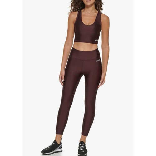 DKNY Sport High Waist 7/8 Burgundy Shine Yoga Stretch Leggings L NEW DP2P2782 - Picture 2 of 4