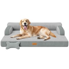 XL Orthopedic Dog Bed with Memory Foam, Cooling Washable Cover, Nonslip Bolster