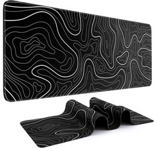Gaming Mouse Pad, Black with White Topographic Line, 31.5X11.8In XL Mouse Mat,