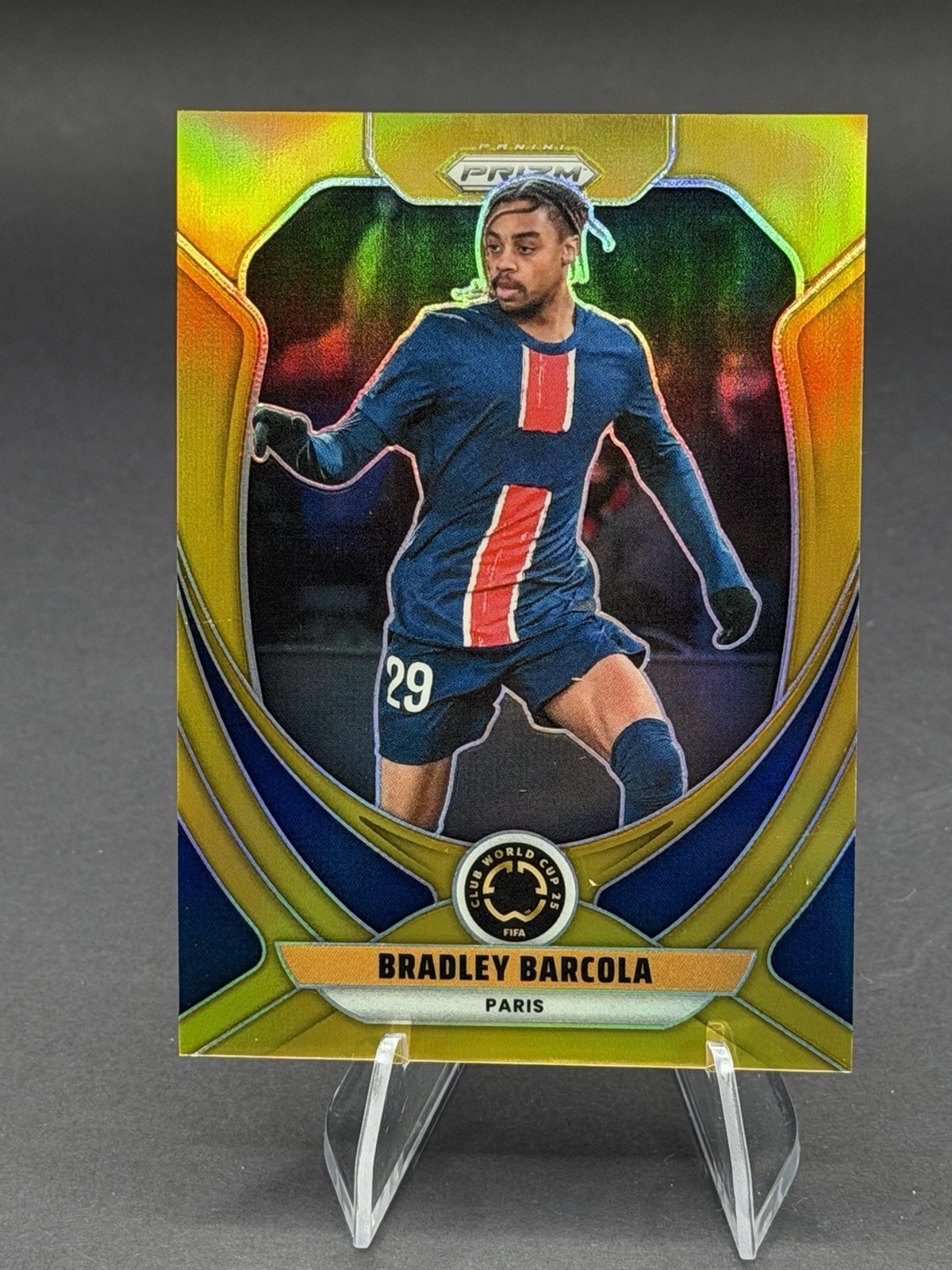 2025 Bradley Barcola Panini Prizm Club World Cup Gold PSG Soccer Card 5/10 view 4