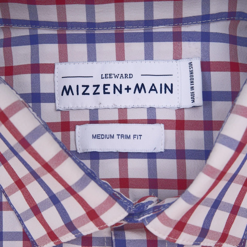 Mizzen + Main Leeward Shirt Mens Medium Trim Fit Red White Blue Button-Up - Image 3 of 4