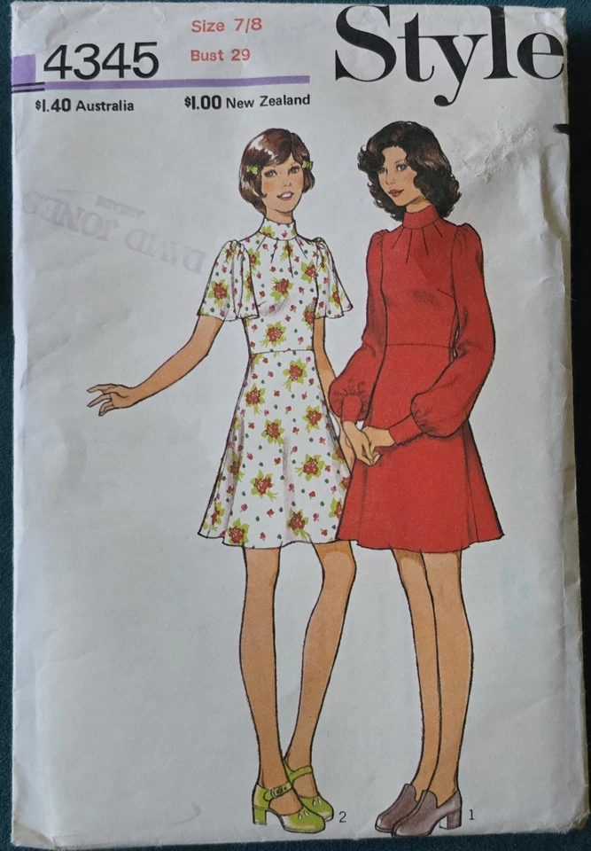 1970s Skater Dress Dress High Neck Flutter Sleeve Style Sewing Pattern 4345 - Image 2 of 3