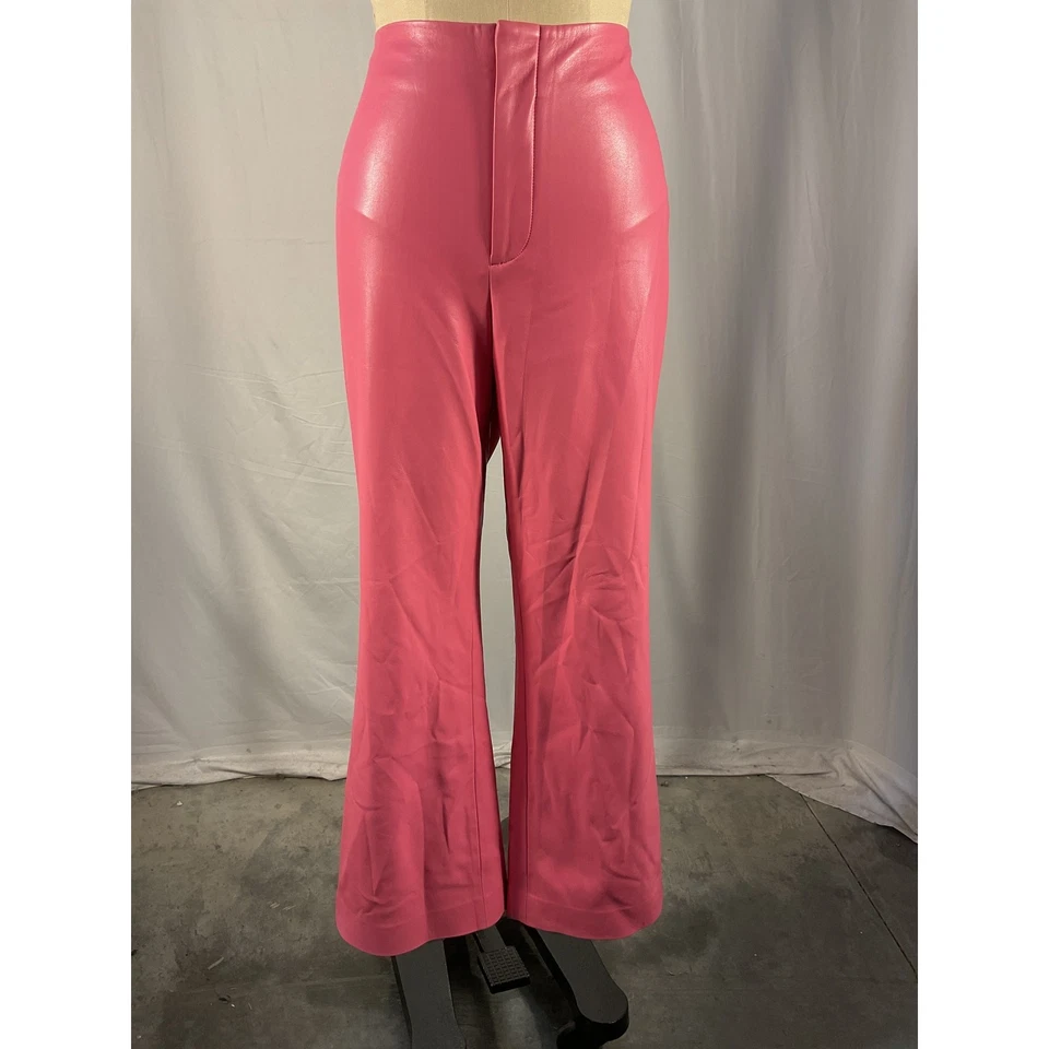 Pantalones al Tobillo Alice + Olivia 'Lorinda' Rosa Poliuretano Cuero Vegano Acampanados Talla Foto 2 de 4