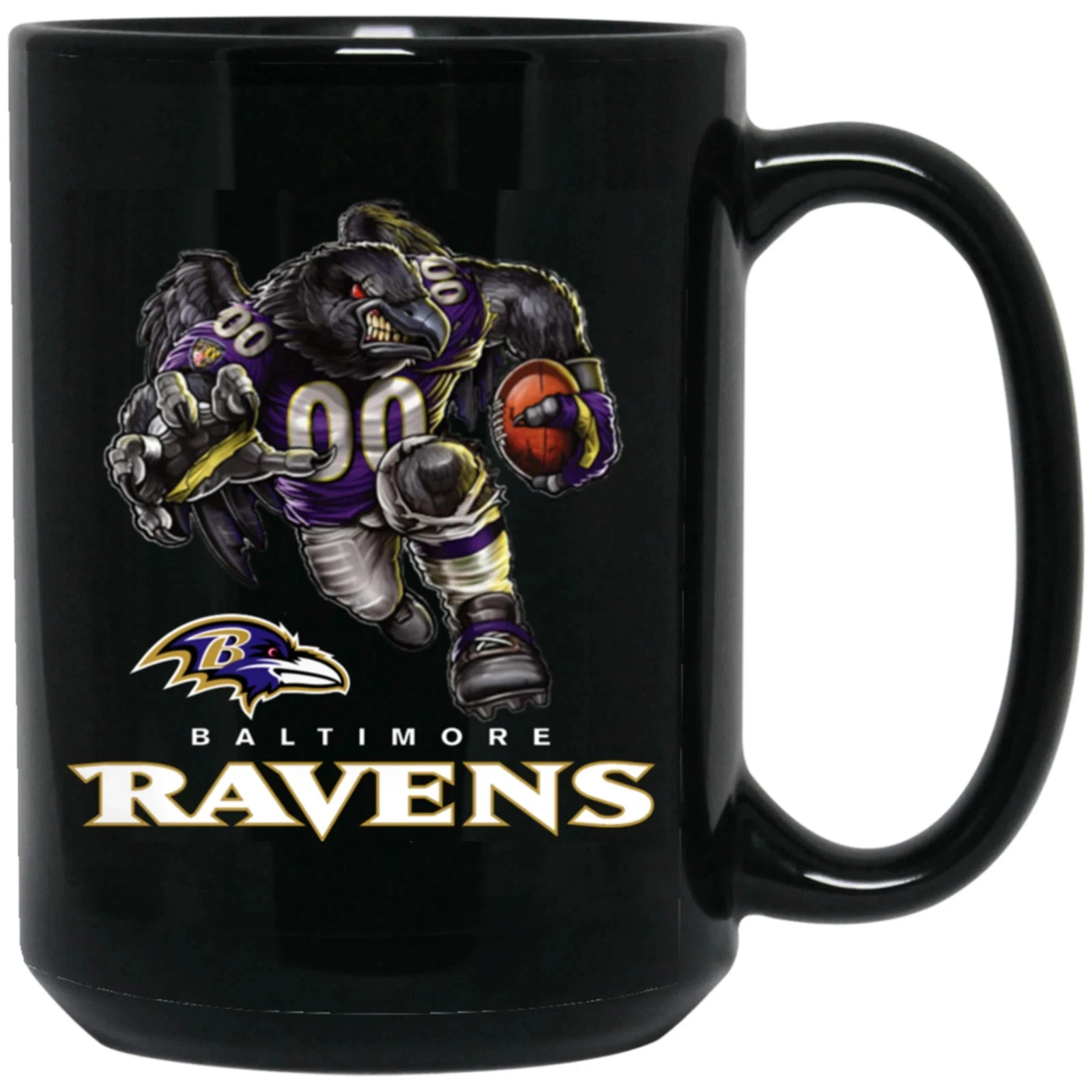 Baltimore Ravens Poe Logo Player Mascot Black Ceramic Coffee Mug Cup