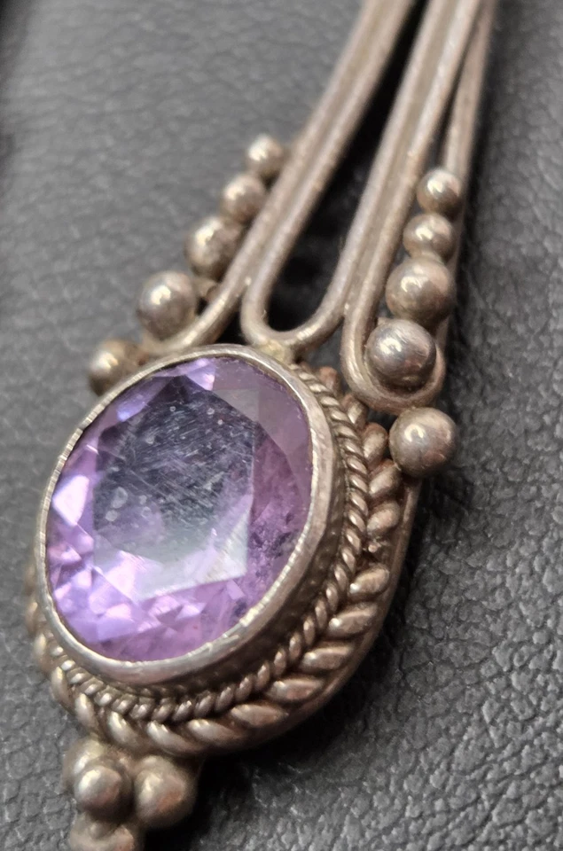 Conjunto de joyería de amatista de ley 925 vintage anillo pendientes broche 24 g Foto 4 de 4
