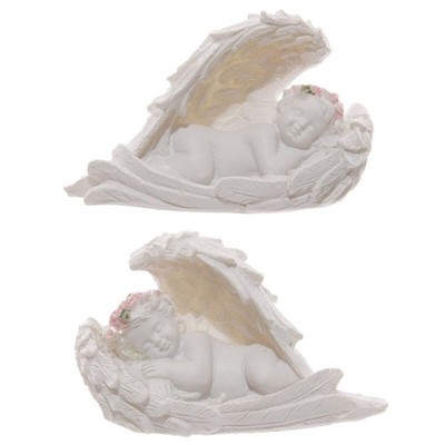 Mini schlafender Cherub weißer Engel Figur mit rosa Rose Stirnband Liebe Baby Geschenk