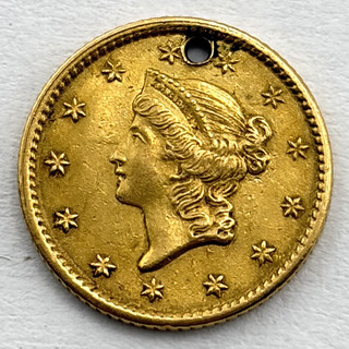 1852 $1 Gold Liberty Head Type 1 One Dollar Early US Pre 1933 Coin Holed
