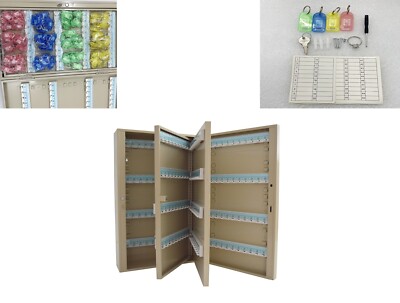 Key Cabinet Steel Lock Box With 240 Capacity Colored Key Tags & Hooks -(Beige)