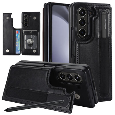 For Samsung Galaxy Z Fold 7/6/5/4/3 Rugged Wallet Card Slot Stand Case Pen Slot