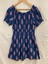 J. CREW Smocked Puff-Sleeve Cotton Poplin Dress Womens Small Budding Branch Blue