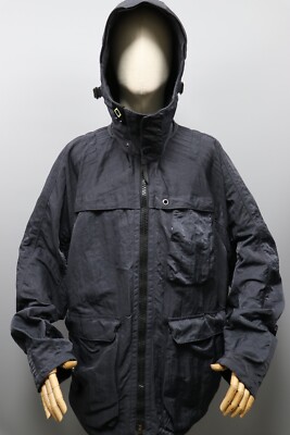 MA.Strum Hooded UV Shield Navy Nylon Windbreaker Pocket Zip Jacket Mens Sz 3XL