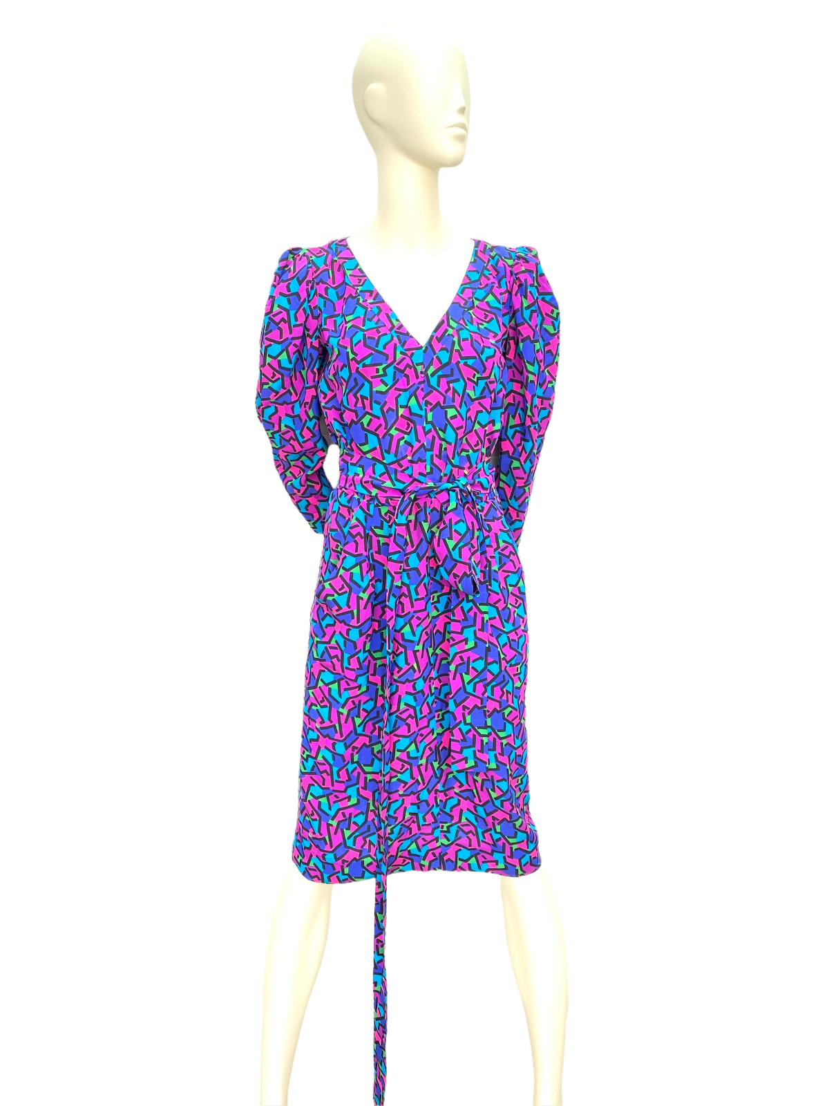 Abito Yves Saint Laurent Rive Gauche anni '80 stampa folle taglia 38 M Stranger Things