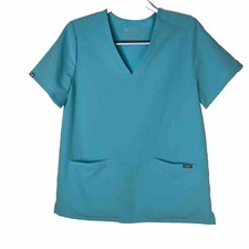 Figs Technical Collection Womens Blue Casma 3 Pocket Scrub Top Size Medium