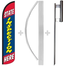 State Inspection Here 15' Tall Windless Swooper Feather Banner Flag & Pole Kit